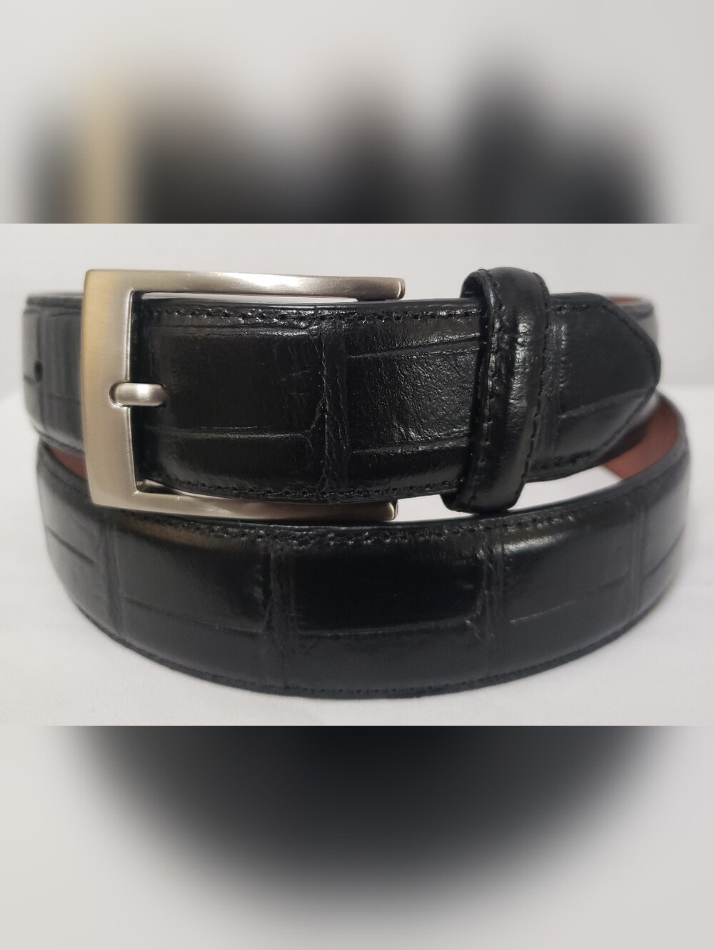 Davis Bros Black Croc Leather Belt Size 40 ~ Silver Buckle